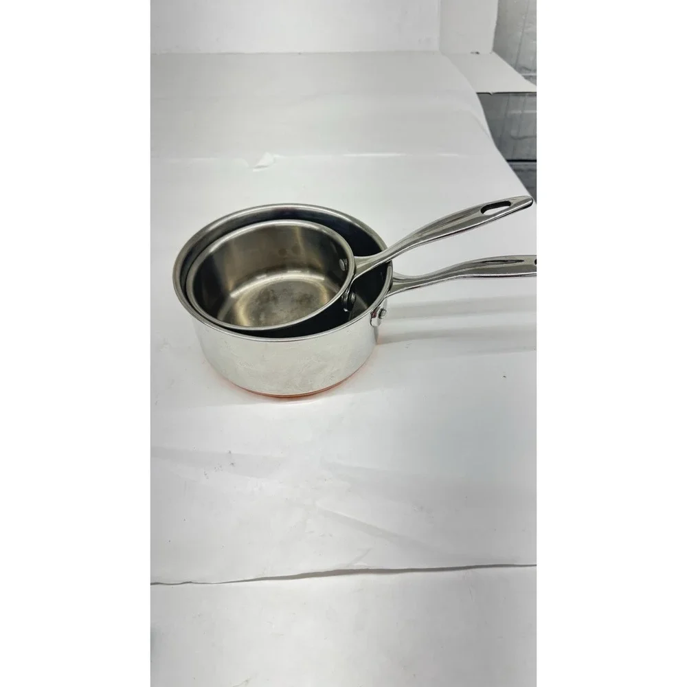 Lot Of 2 Revere Ware 1Qt ,2Qt Metal Handle Copper Disc Bottom SX Heavy Vintage